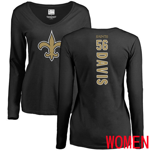 New Orleans Saints Black Women DeMario Davis Backer Slim Fit NFL Football #56 Long Sleeve T Shirt